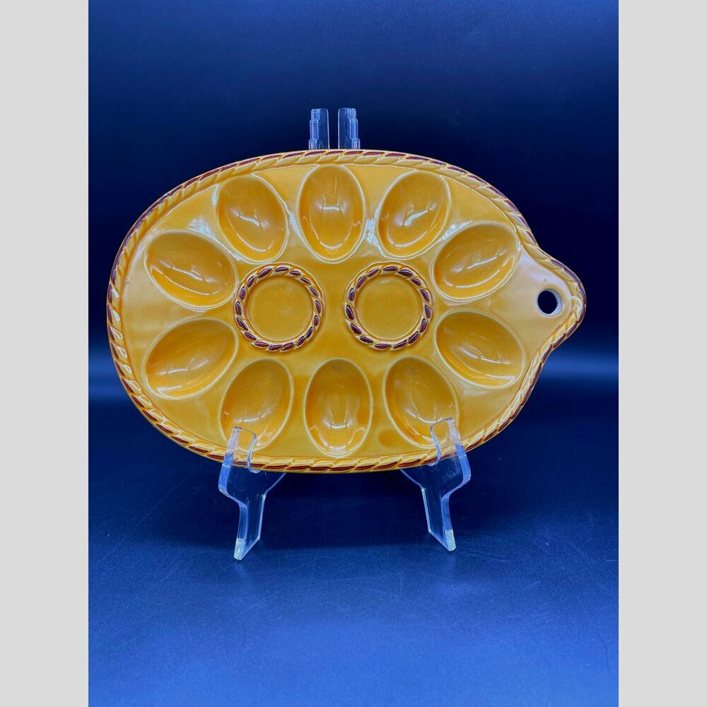 Vintage MCM Viking Deviled Egg Serving Plate Harvest Gold Rope Design Edge Japan